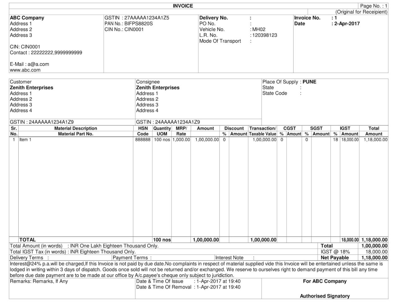 Gst Invoice Format In Word