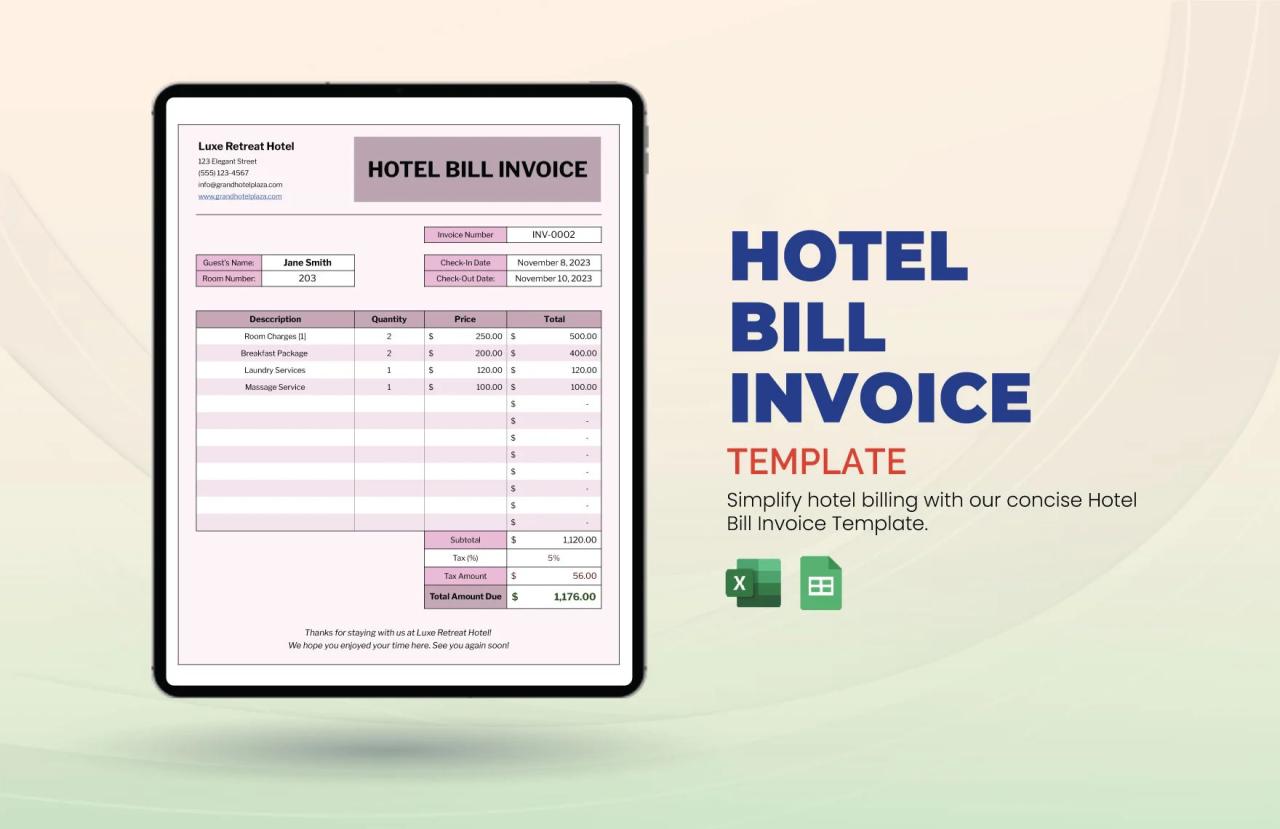 Hotel Bill Invoice Format Xls – Beinyu.com