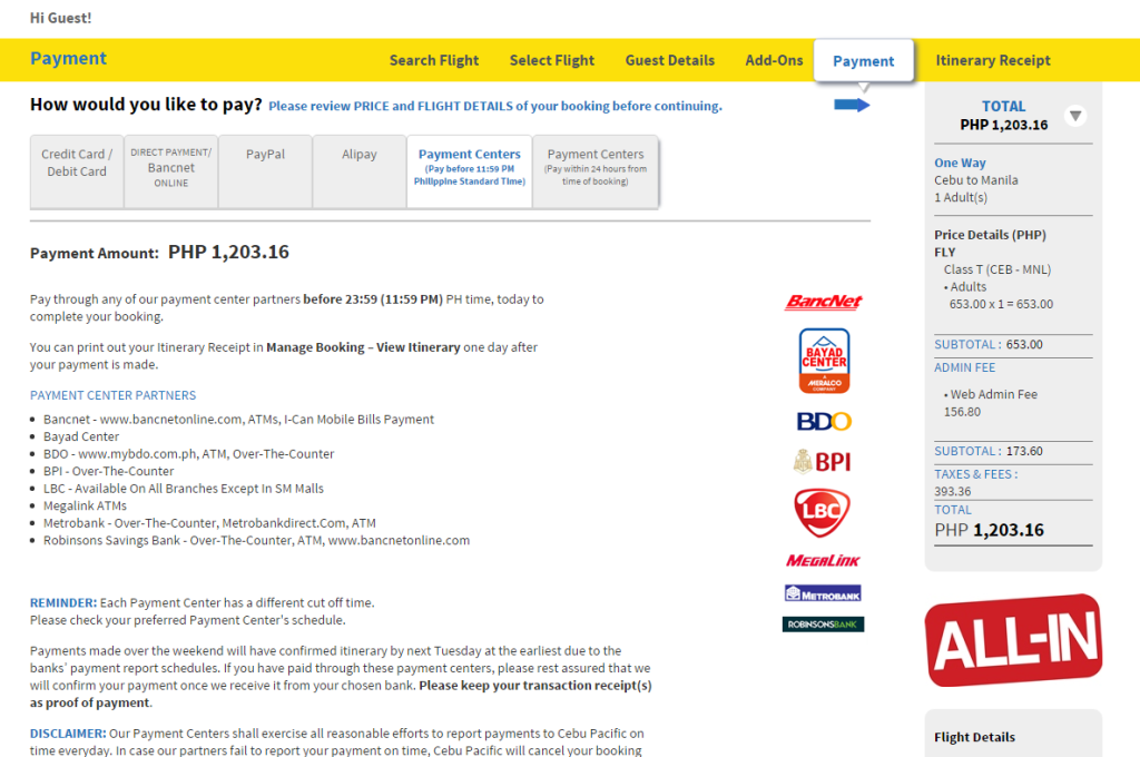 Booking Cebu Pacific Flight Without Using Credit Card - Payment Centers